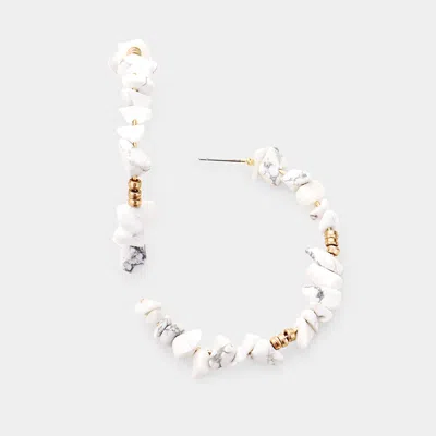 Fashnzfab Semi Precious Stone Beaded Hoop Earrings In Metallic