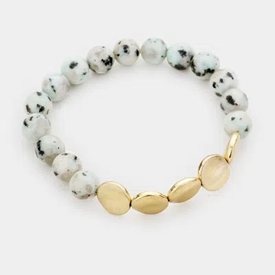 Fashnzfab Semi Precious Stone Beaded Metal Mixed Bracelet Mint, Worn Gold In Multi