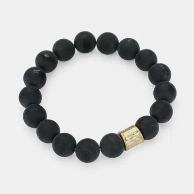 Fashnzfab Semi Precious Stone Beaded Stretch Bracelet Black, Worn Gold In Multi