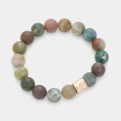 Fashnzfab Semi Precious Stone Beaded Stretch Bracelet In Brown