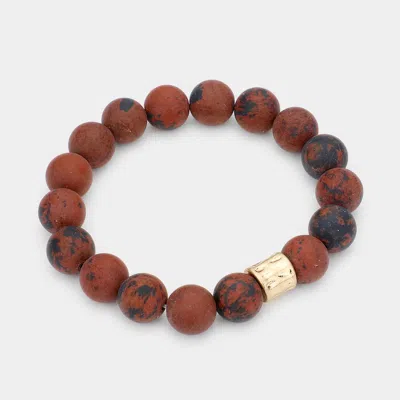 Fashnzfab Semi Precious Stone Beaded Stretch Bracelet Brown, Burgundy, Worn Gold