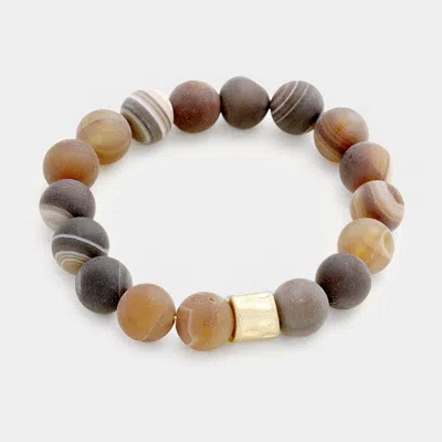 Fashnzfab Semi Precious Stone Beaded Stretch Bracelet Brown, Gray In Multi