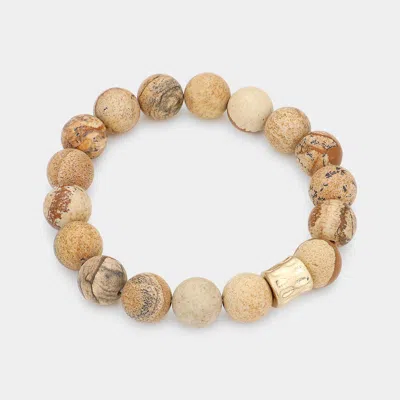 Fashnzfab Semi Precious Stone Beaded Stretch Bracelet In Gold