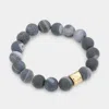 Fashnzfab Semi Precious Stone Beaded Stretch Bracelet In Gray