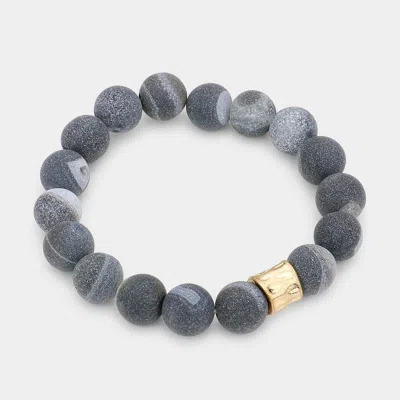 Fashnzfab Semi Precious Stone Beaded Stretch Bracelet In Gray