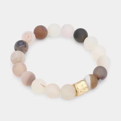 Fashnzfab Semi Precious Stone Beaded Stretch Bracelet Gray