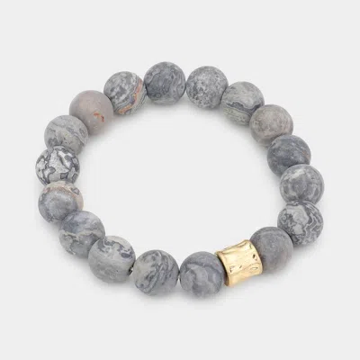 Fashnzfab Semi Precious Stone Beaded Stretch Bracelet In Gray