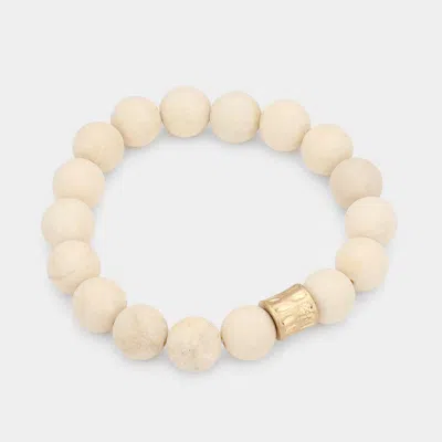 Fashnzfab Semi Precious Stone Beaded Stretch Bracelet Ivory In Multi