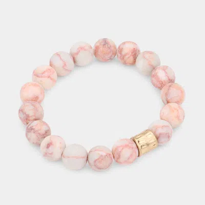 Fashnzfab Semi Precious Stone Beaded Stretch Bracelet Neutral In Sand