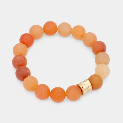 Fashnzfab Semi Precious Stone Beaded Stretch Bracelet Orange, Worn Gold In Multi
