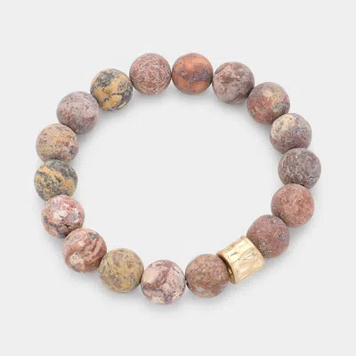 Fashnzfab Semi Precious Stone Beaded Stretch Bracelet Rhodium, Worn Gold In Pink