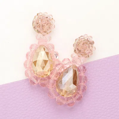 Fashnzfab Semi Precious Stone Cluster Teardrop Shaped Earrings - Pink