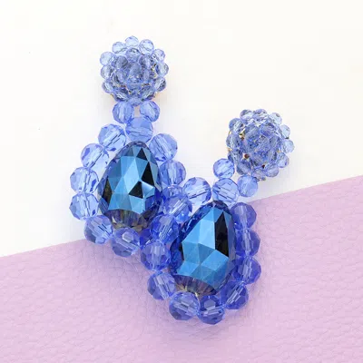 Fashnzfab Semi Precious Stone Cluster Teardrop Shaped Earrings In Blue