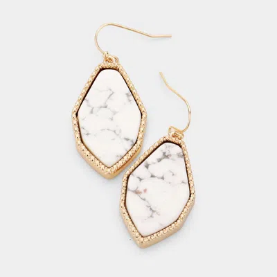Fashnzfab Semi Precious Stone Gold Trim Dangle Earrings