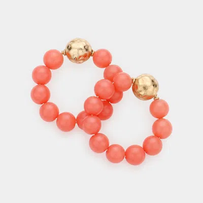 Fashnzfab Semi Precious Stone Open Circle Earrings In Pink