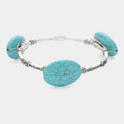 Fashnzfab Semi-precious Stone Trio Pointed Bangle Bracelet Silver Burnished, Turquoise In Multi