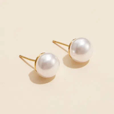 Fashnzfab Semi-fine Collection 18k Gold Dipped Classic Pearl Stud Earrings