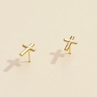 Fashnzfab Semi-fine Collection 18k Gold Dipped Mini Cross Stud Earrings In Burgundy
