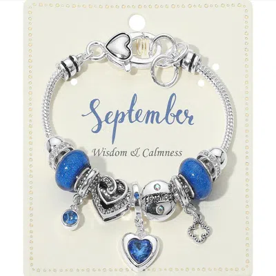 Fashnzfab September - Birthstone Heart Charm Multi Beaded Bracelet Blue