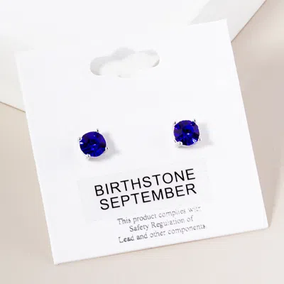 FASHNZFAB SEPTEMBER - BIRTHSTONE STUD EARRINGS - RHODIUM, SAPPHIRE