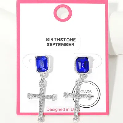 Fashnzfab September - Silver Dipped Birthstone Cross Drop Earrings In Multi