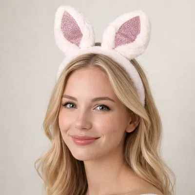 Fashnzfab Sequin Accent Plush Easter Bunny Ear Headband In Pink