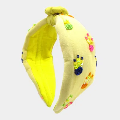 Fashnzfab Sequin Bead Embellished Burnout Knot Headband In Yellow