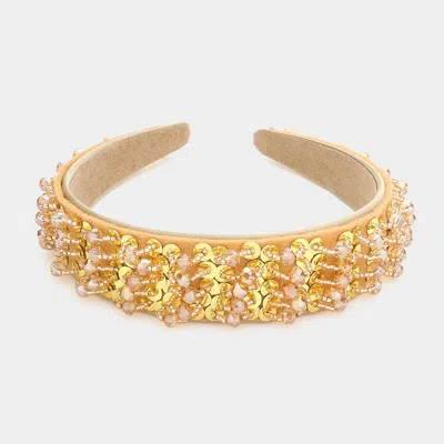 Fashnzfab Sequin Beaded Headband In Gold