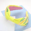 Fashnzfab Sequin Beaded Leaf Knot Burnout Headband In Yellow