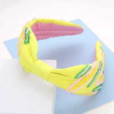 Fashnzfab Sequin Beaded Leaf Knot Burnout Headband In Yellow