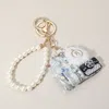 Fashnzfab Sequin Beaded Pom Brooch Flower Handbag Tweed Jacket Pearl Chain Bag Charm / Keychain In Blue