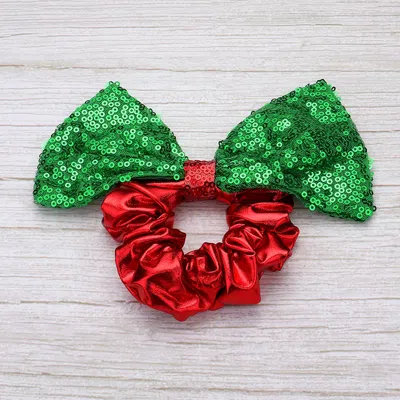 Fashnzfab Sequin Christmas Bow Scrunchie Hairband In Green