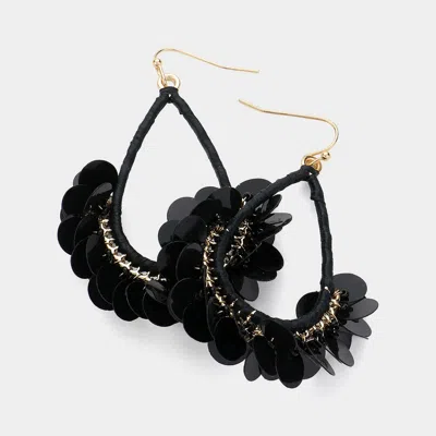Fashnzfab Sequin Cluster Open Teardrop Dangle Earrings - Black, Gold