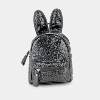 Fashnzfab Sequin Cute Bunny Ears Mini Backpack Bag In Black