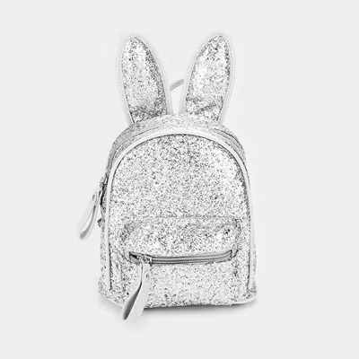 Fashnzfab Sequin Cute Bunny Ears Mini Backpack Bag In Silver
