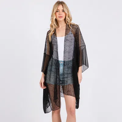 Fashnzfab Sequin Embellished Mesh Cover Up Poncho In Black