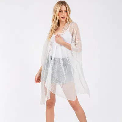 Fashnzfab Sequin Embellished Mesh Cover Up Poncho In White