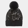 Fashnzfab Sequin Embellished Pom Pom Beanie Hat In Black