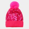 Fashnzfab Sequin Embellished Pom Pom Beanie Hat In Pink