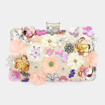 Fashnzfab Sequin Flower Embellished Clutch / Evening Bag In Gold