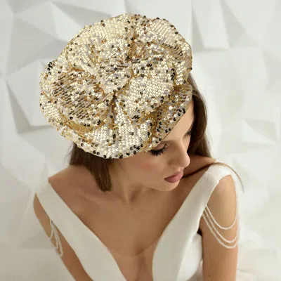 Fashnzfab Sequin Flower Fascinator / Pin Brooch / Hair Band / Headband In Gold
