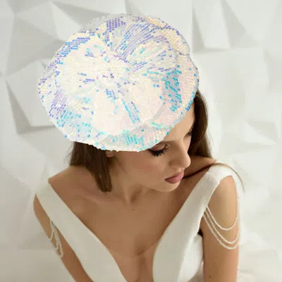 Fashnzfab Sequin Flower Fascinator / Pin Brooch / Hair Band / Headband In White