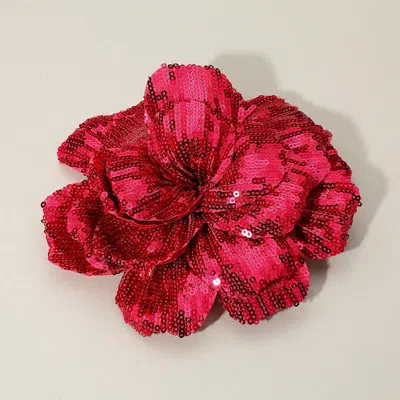 Fashnzfab Sequin Flower Pin Brooch / Hair Clip / Hair Band / Bracelet Fuchsia In Red