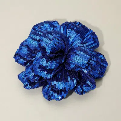 Fashnzfab Sequin Flower Pin Brooch / Hair Clip / Hair Band / Bracelet Royal Blue