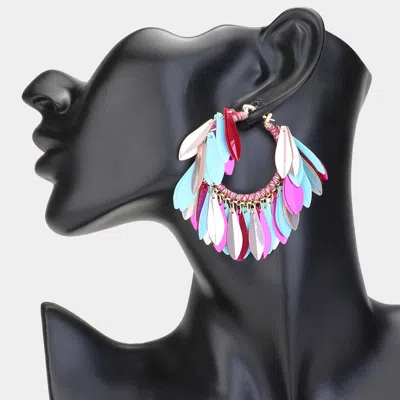 Fashnzfab Sequin Fringe Hoop Pin Catch Earrings - Multi In Pink