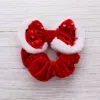 Fashnzfab Sequin Fuzzy Christmas Bow Scrunchie Hairband In Red