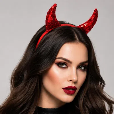 Fashnzfab Sequin Halloween Devil Horn Headband In Red