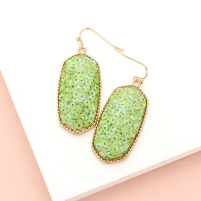 Fashnzfab Sequin Hexagon Dangle Earrings - Green