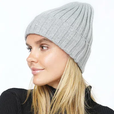 Fashnzfab Sequin Knit Beanie Hat In Beige
