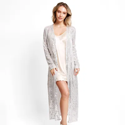 Fashnzfab Leaves Pattern Sequin Long Cover-up Kimono Poncho In Gray